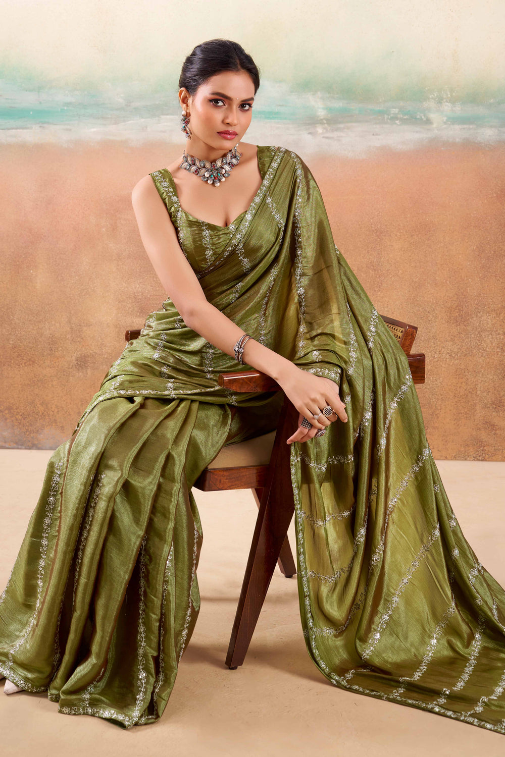 Olive Two Tone Chiffon Saree 