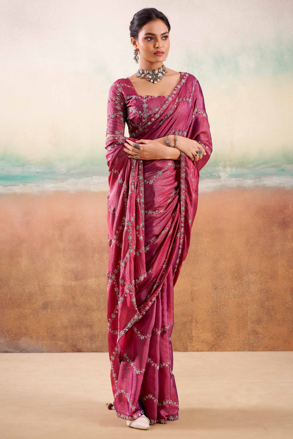 Magenta Pink Two Tone Chiffon Saree 