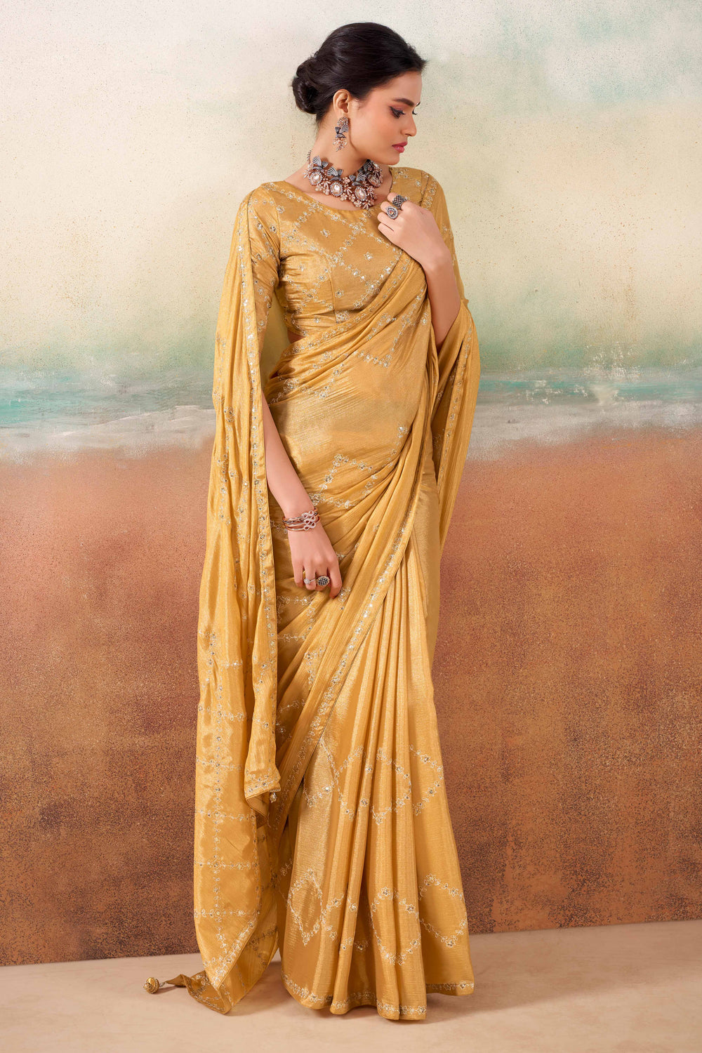 Chikoo Two Tone Chiffon Saree 