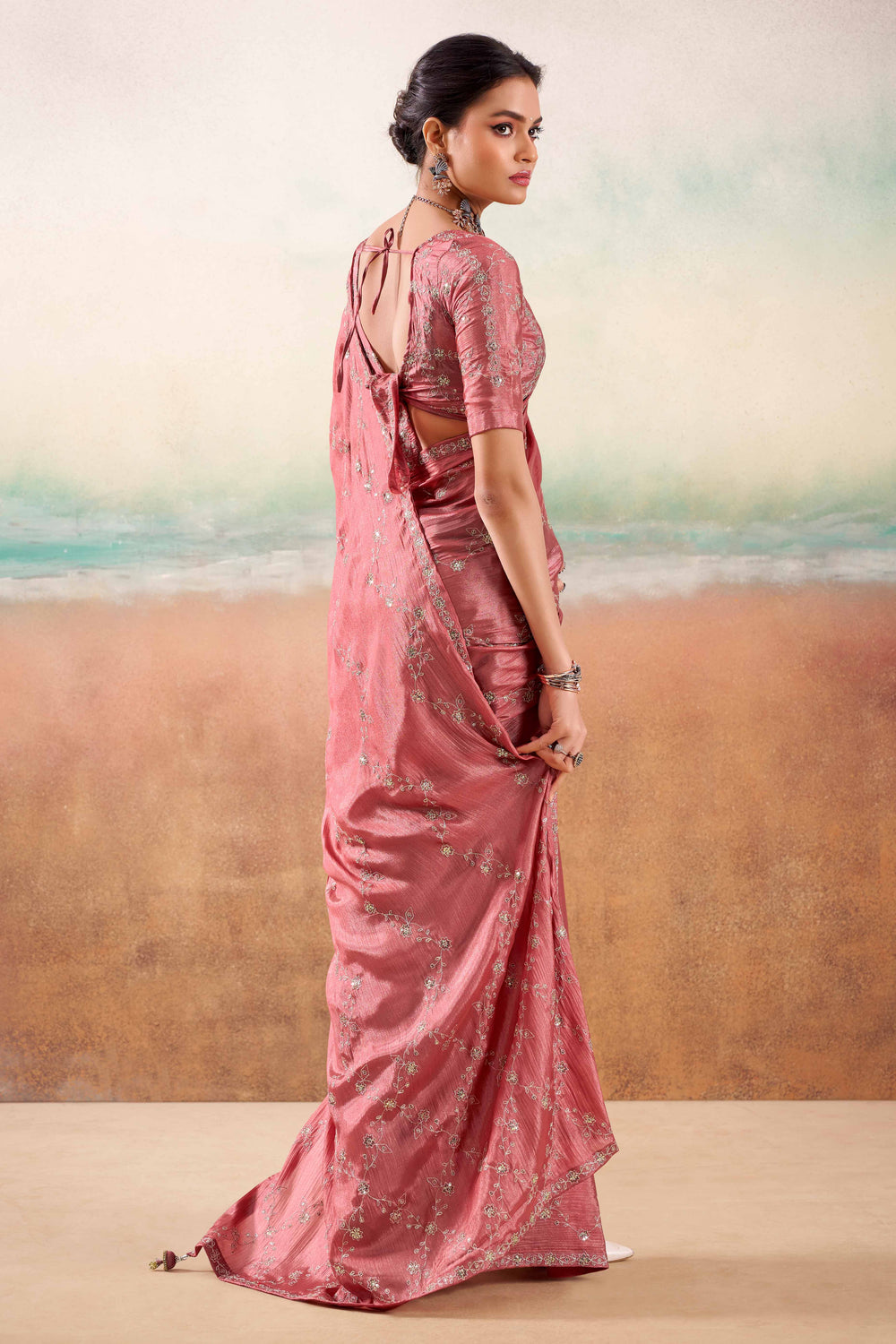 Dusty Pink Two Tone Chiffon Saree 