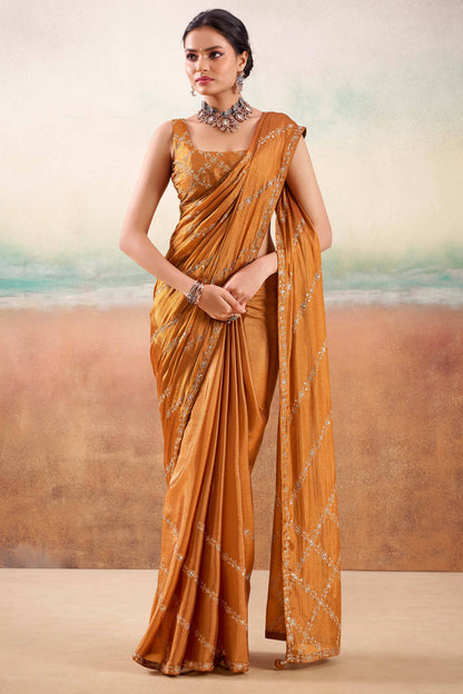 Burnt Orange Two Tone Chiffon Saree 