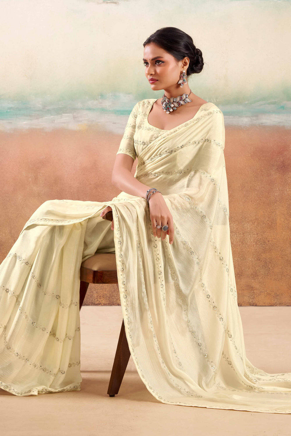 Offwhite Two Tone Chiffon Saree 