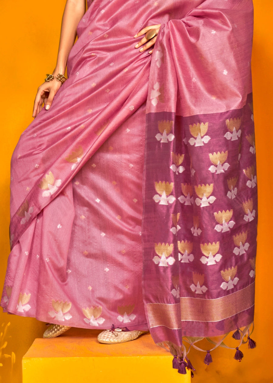 Purple Tussar Handloom Silk Saree 