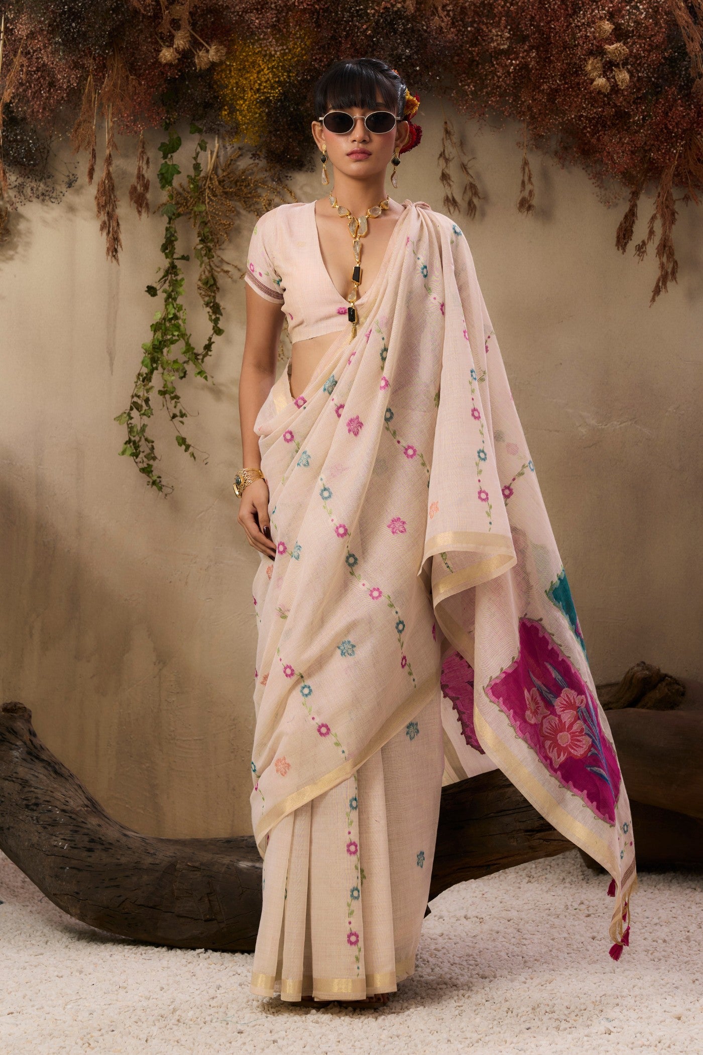 Cream Pure Soft Handloom Muga Cotton Saree 