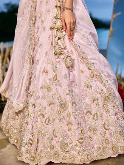 Blush Pink Tissue Silk Sequins Embroidered Lehenga Choli with Dupatta