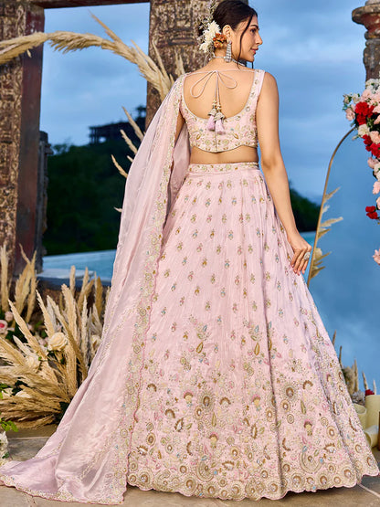 Blush Pink Tissue Silk Sequins Embroidered Lehenga Choli with Dupatta