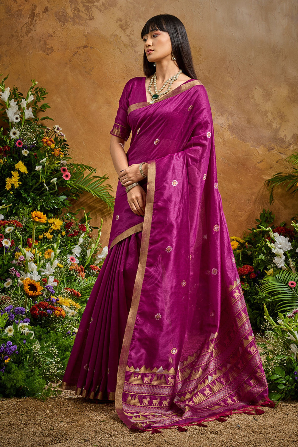 Purple Pure Soft Tussar Handloom Silk Saree 