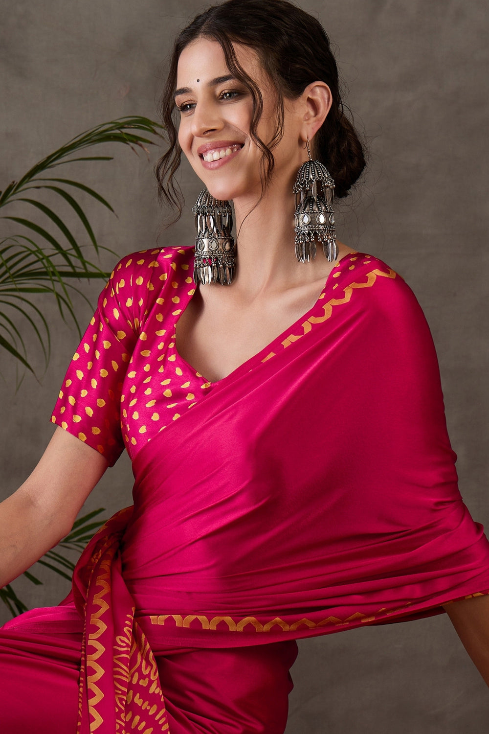 Magenta Pure Gaji Silk Satin Printed Saree 