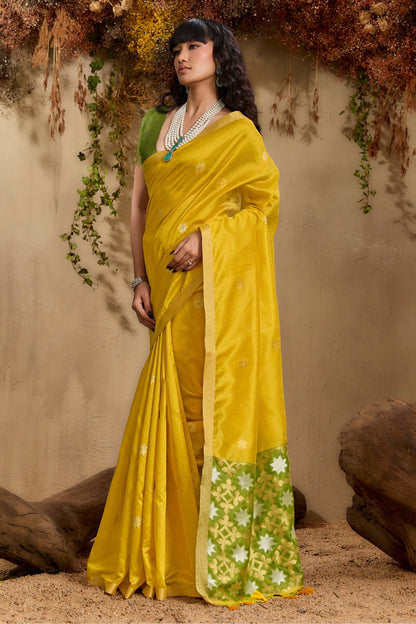 Yellow Pure Tussar Handloom Silk Saree 
