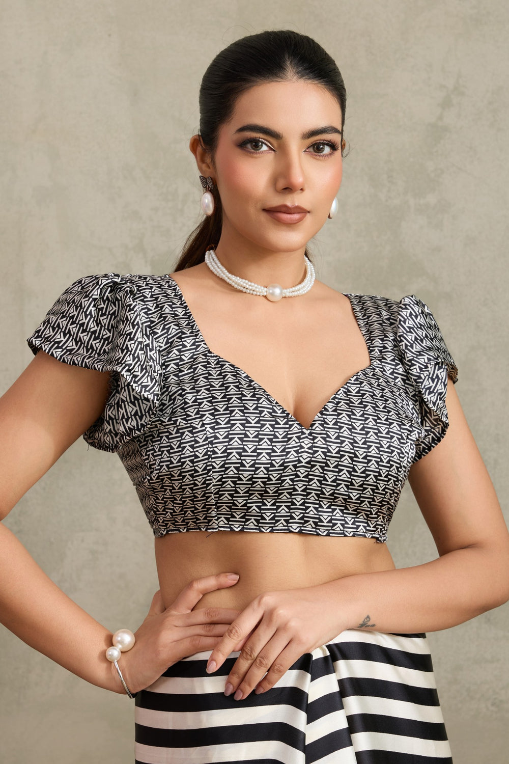 Black Pure Soft Modal Satin Ajrakh Print Satin Saree