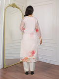 White Floral Organza Kurti Set with Embroidered Neckline