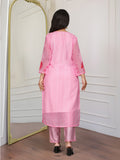Pink Floral Organza Kurti Set with Embroidered Neckline