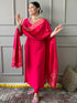 Red Viscose Chanderi Kurti Set with Jacquard Dupatta