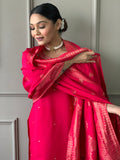 Red Viscose Chanderi Kurti Set with Jacquard Dupatta