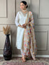 Off-White Viscose Nylon Kurti Set with Floral Jacquard Dupatta