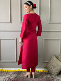 Red Viscose Chanderi Kurti Set with Floral Nylon Tebby Dupatta