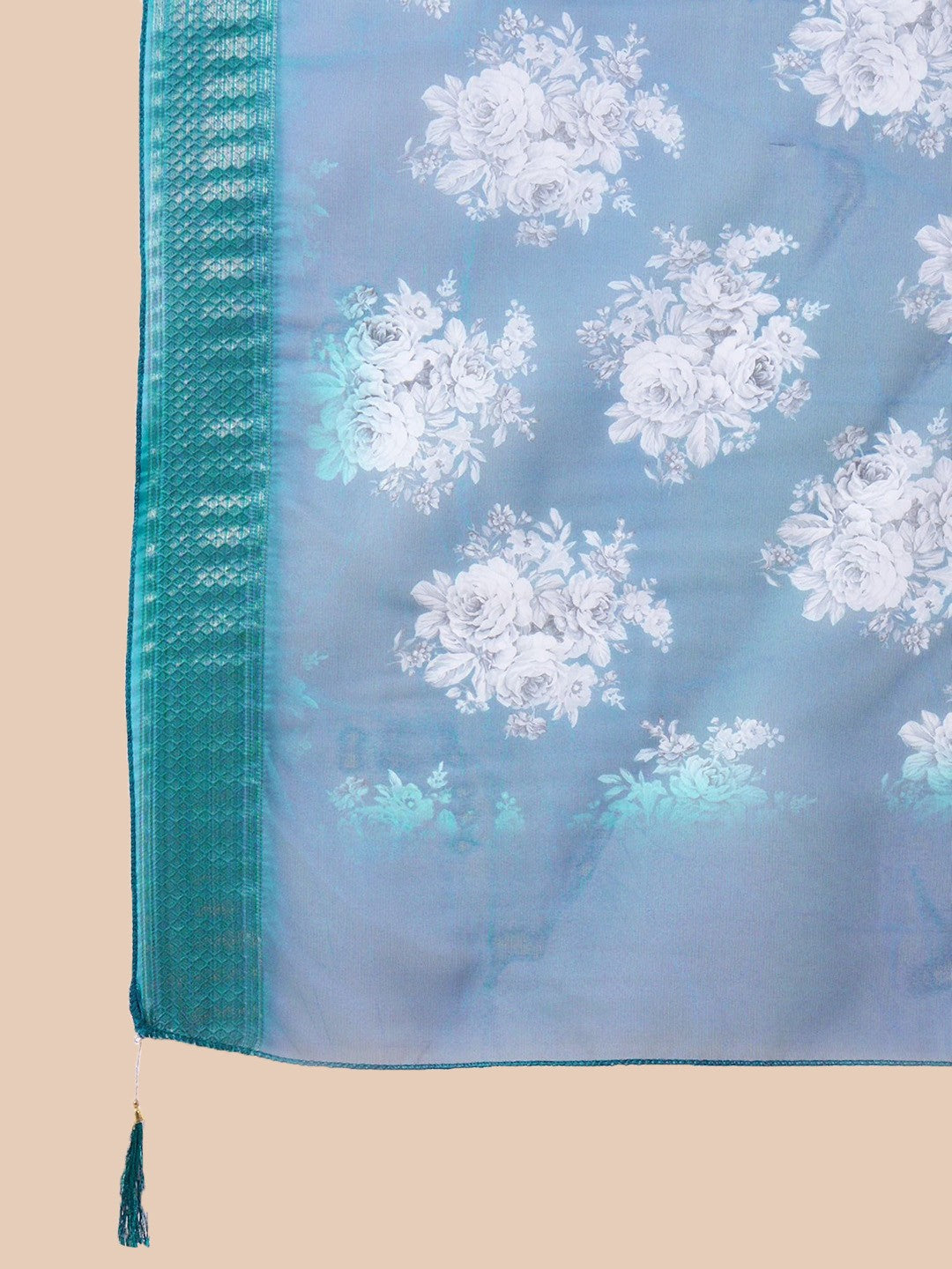 Blue Embroidered Viscose Chanderi Kurti Set