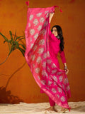 Hot Pink Embroidered Viscose Chanderi Kurti Set