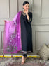 Black Viscose Chanderi Kurti Set with Floral Nylon Tebby Dupatta