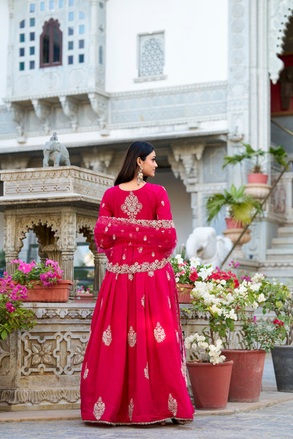 Pink Pure Vichitra Silk
Sequins and Thread Embroidery Work Readymade Gown