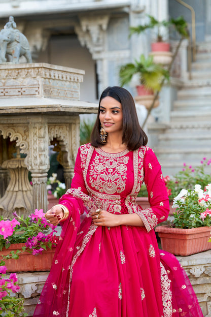 Pink Pure Vichitra Silk
Sequins and Thread Embroidery Work Readymade Gown