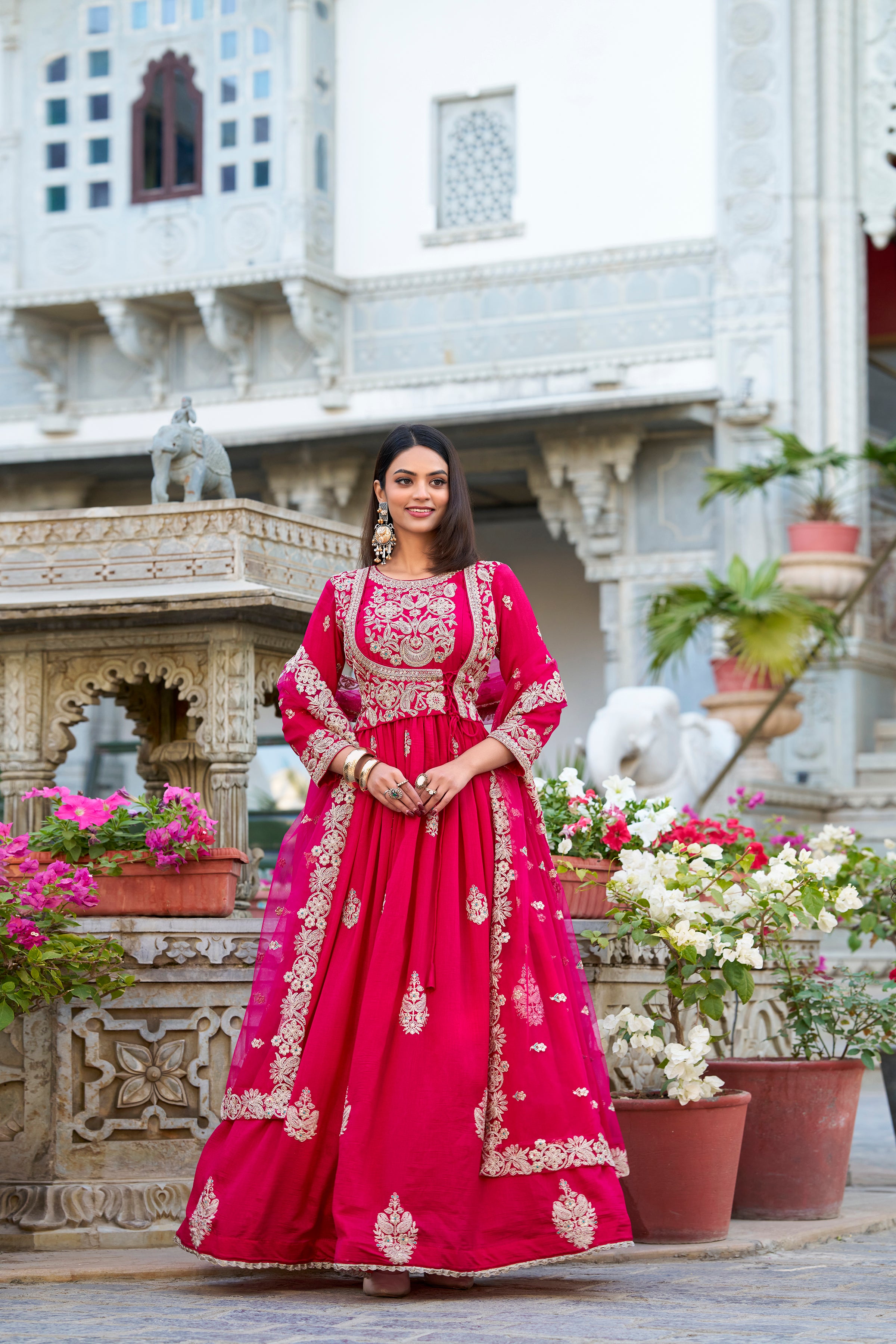 Pink Pure Vichitra Silk
Sequins and Thread Embroidery Work Readymade Gown