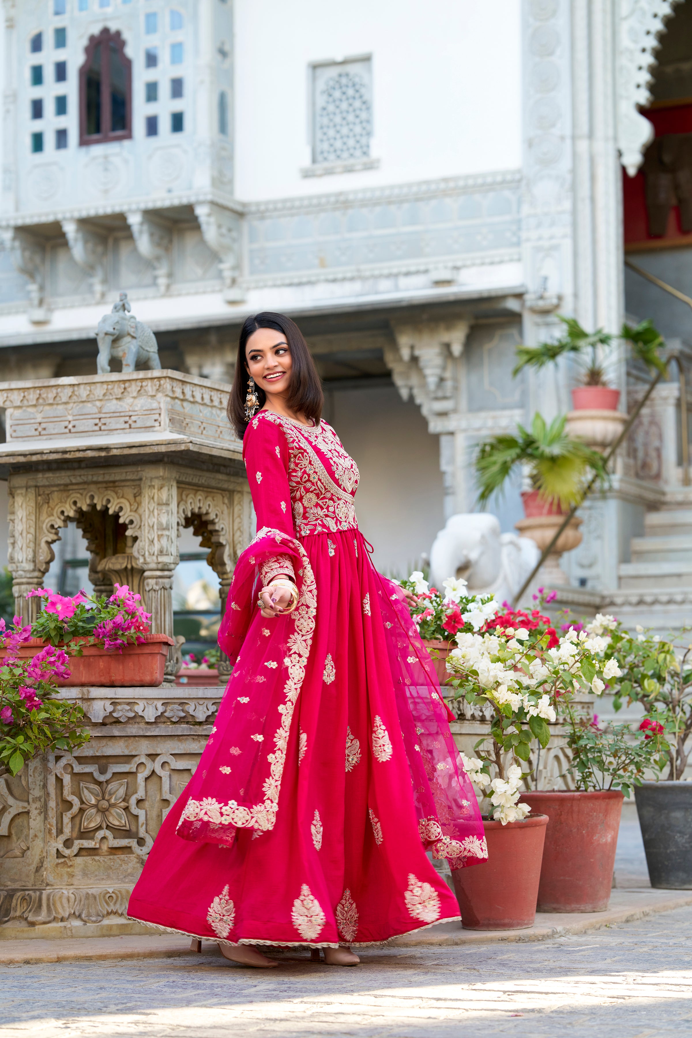 Pink Pure Vichitra Silk
Sequins and Thread Embroidery Work Readymade Gown