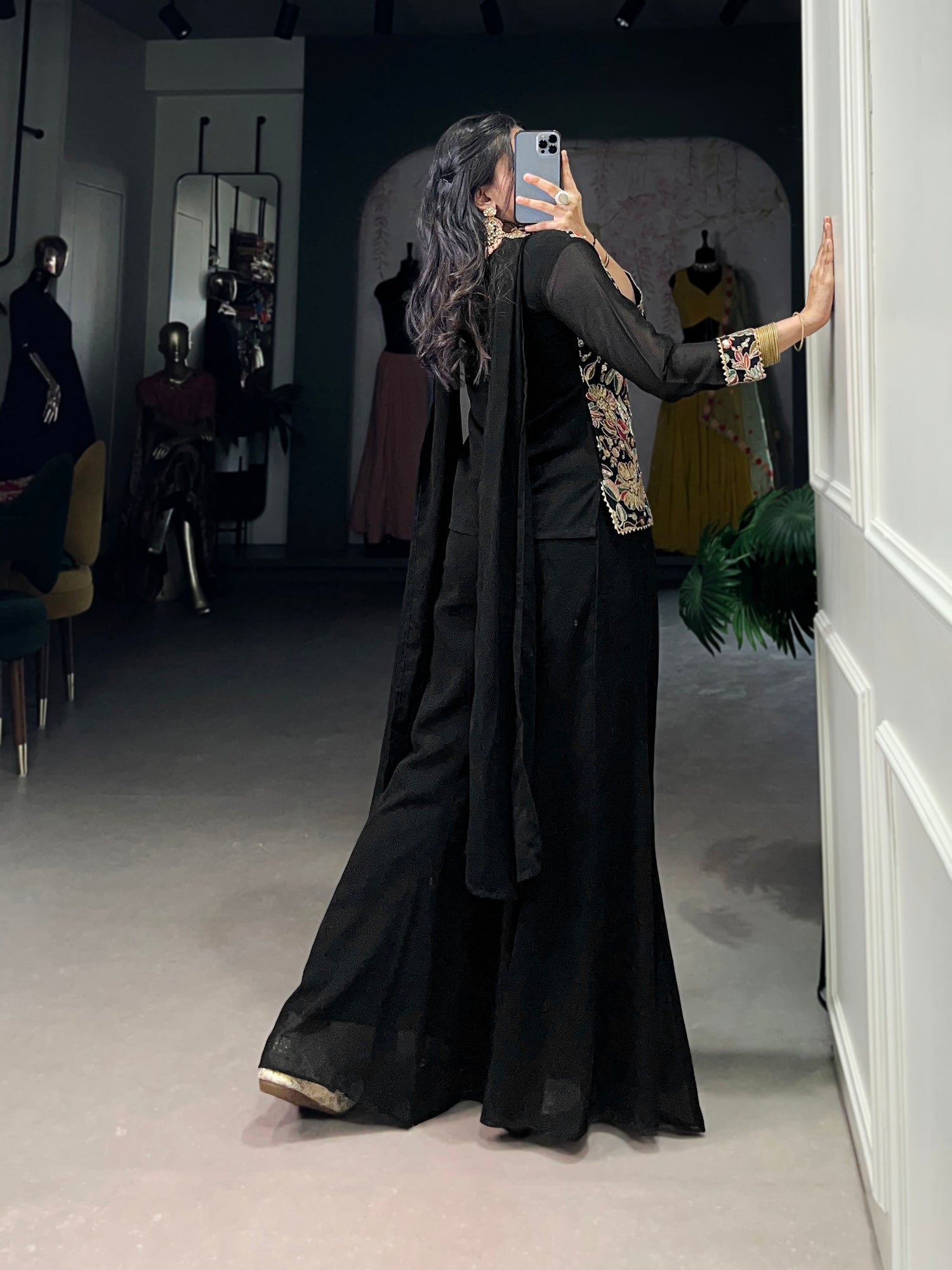 Black Pure Georgette Sequins Salwar Suit
