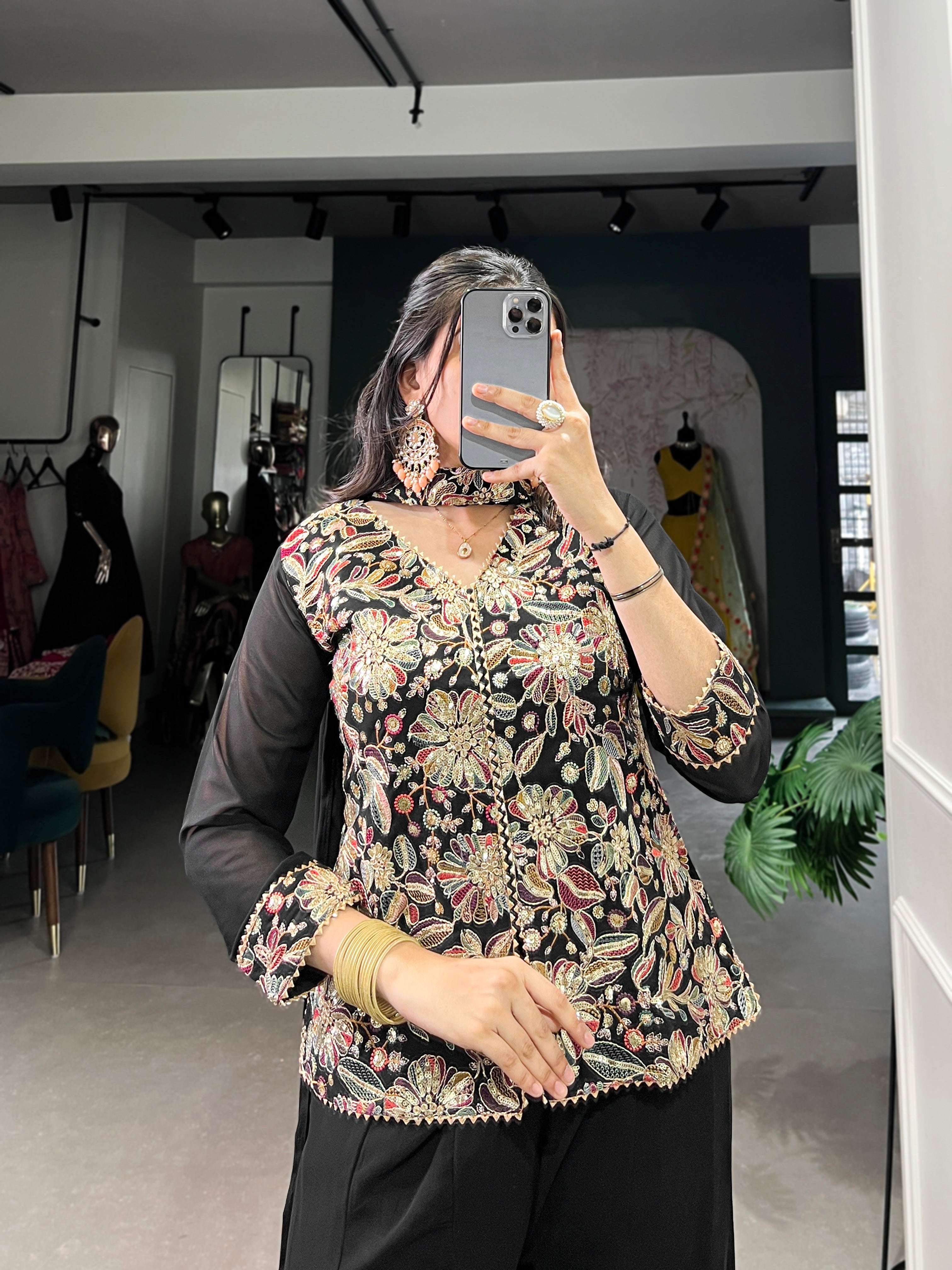 Black Pure Georgette Sequins Salwar Suit