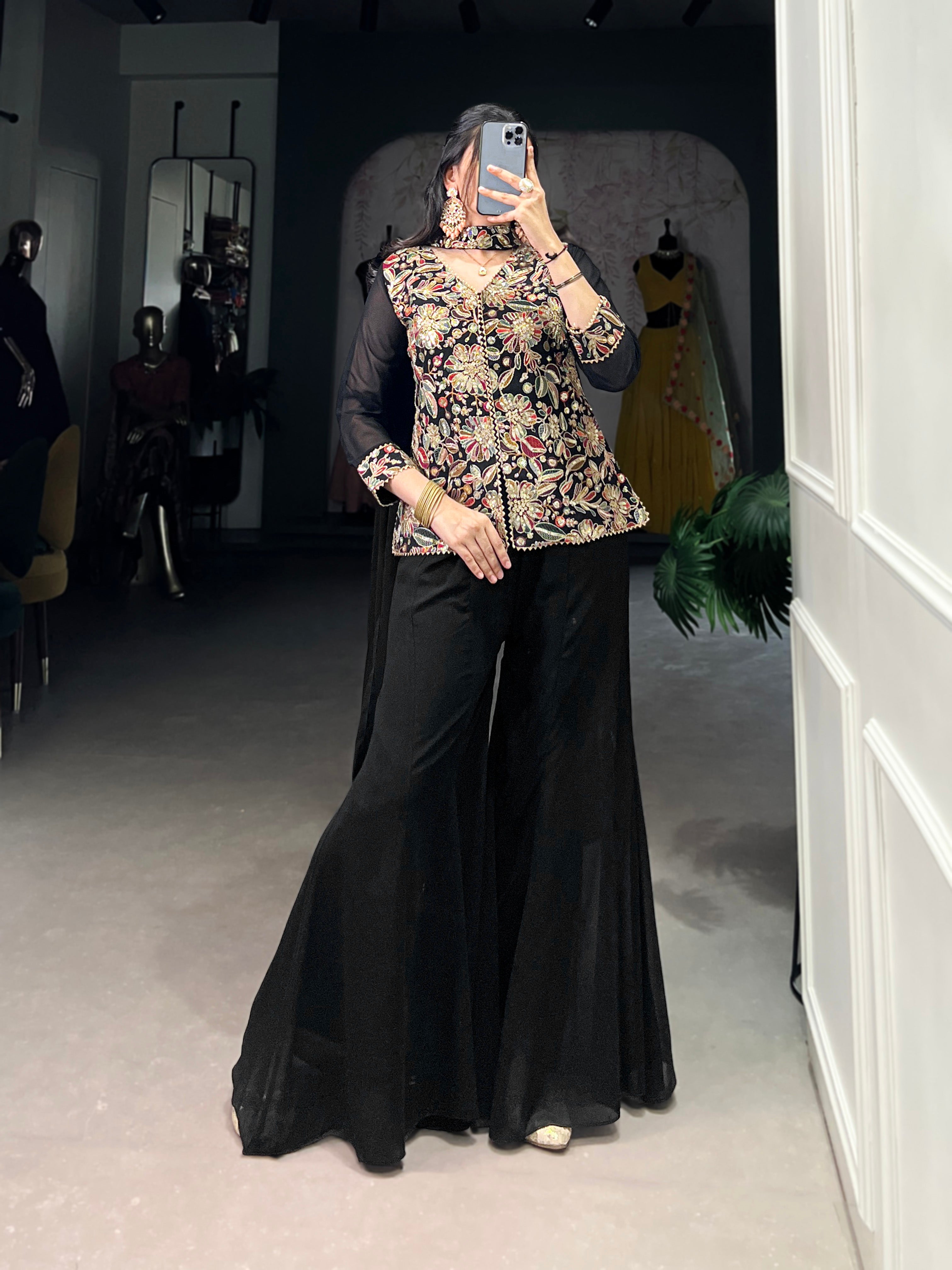 Black Pure Georgette Sequins Salwar Suit