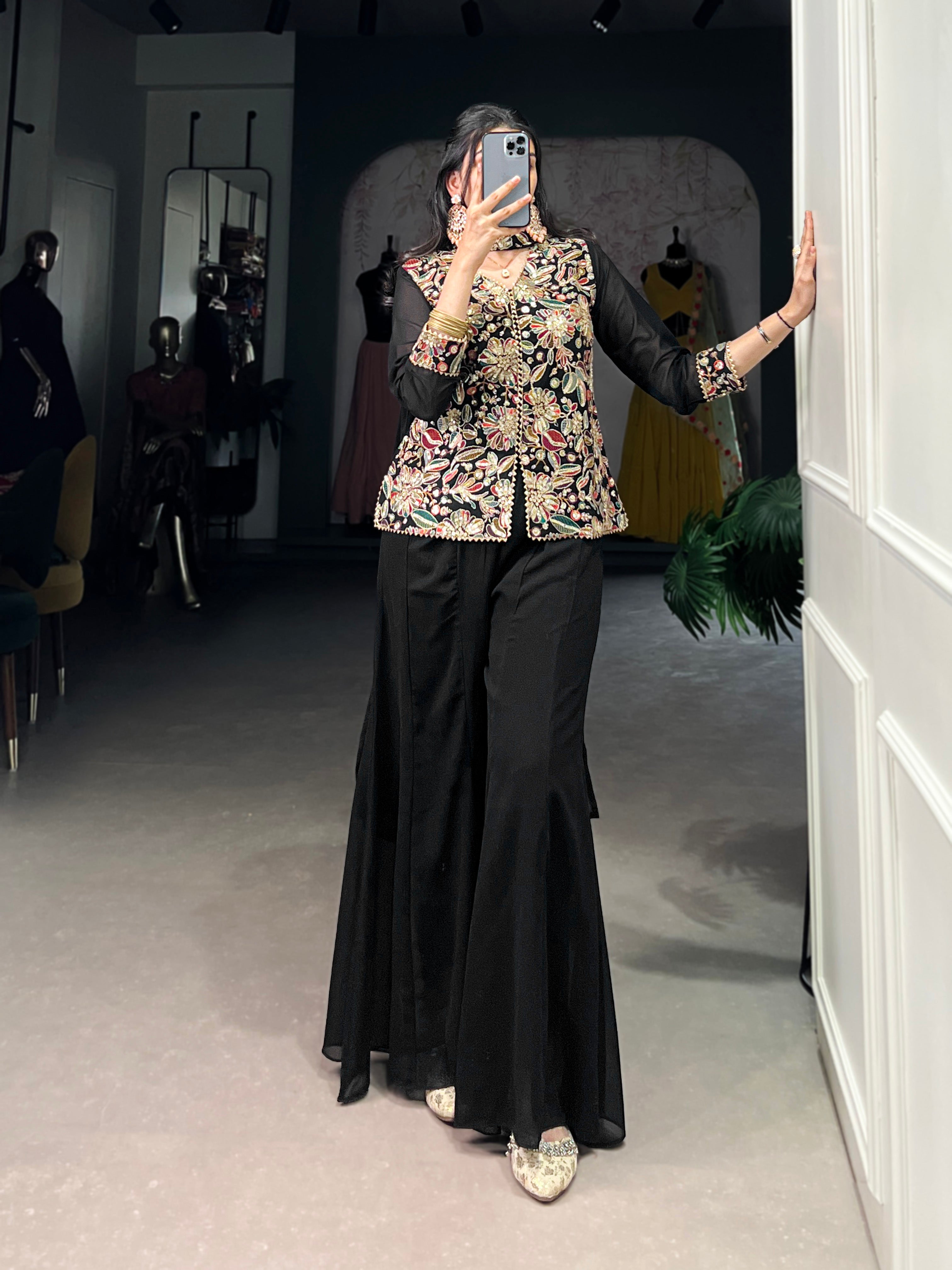 Black Pure Georgette Sequins Salwar Suit