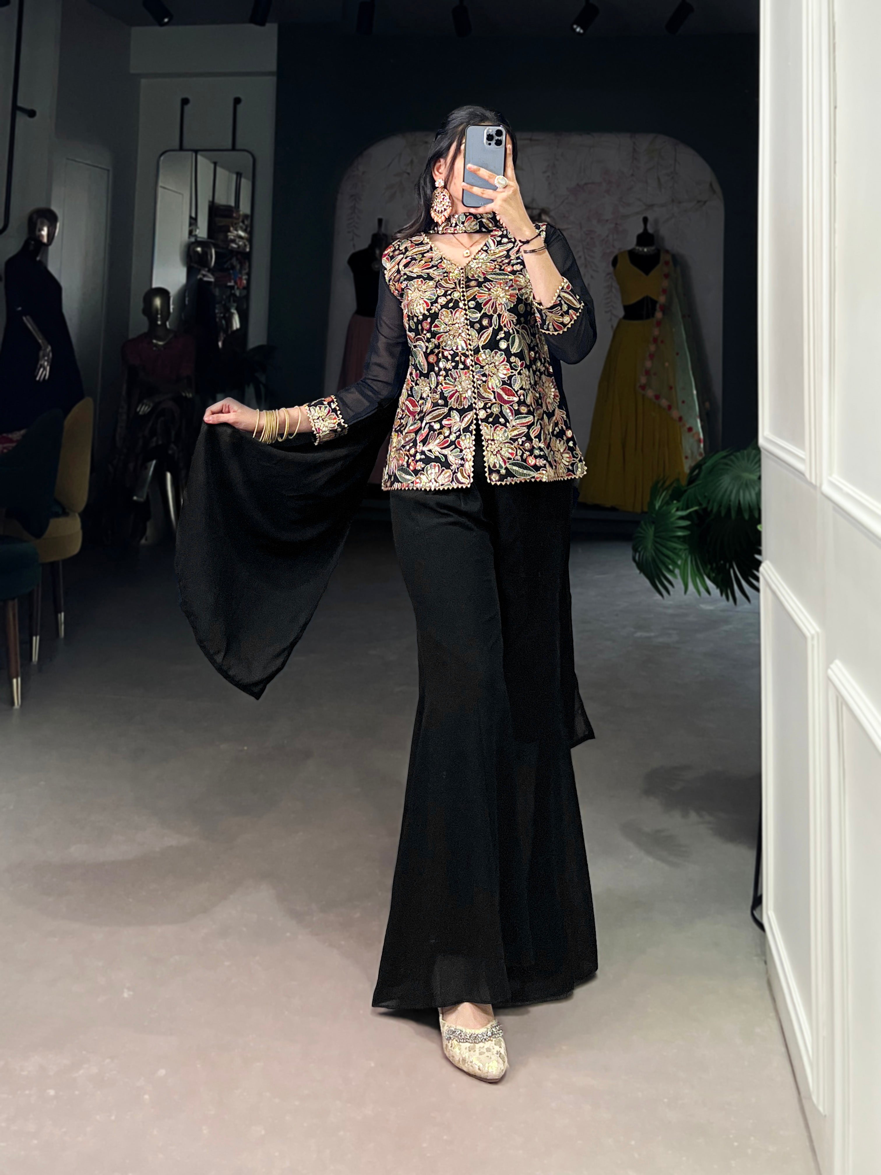 Black Pure Georgette Sequins Salwar Suit