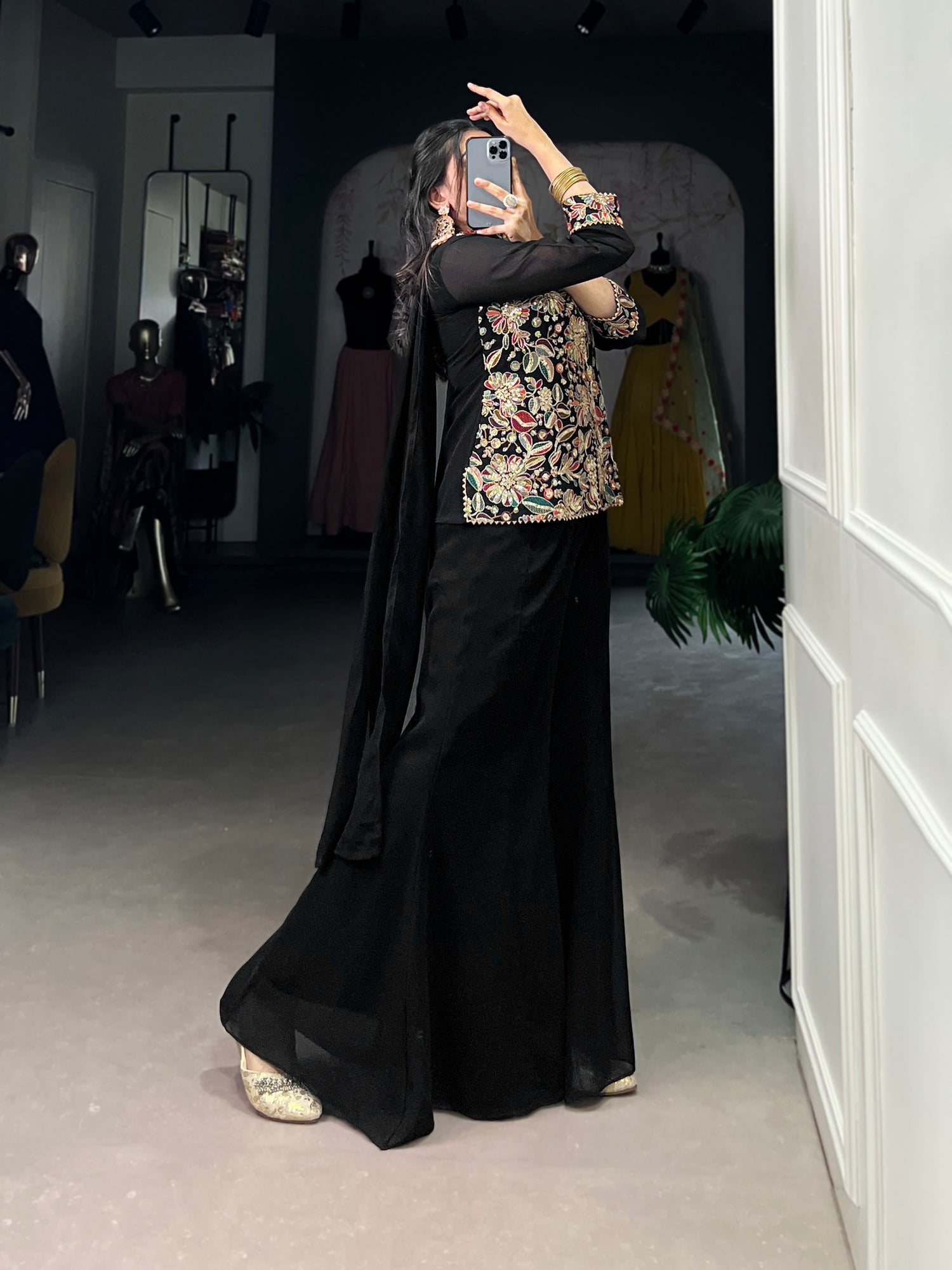 Black Pure Georgette Sequins Salwar Suit
