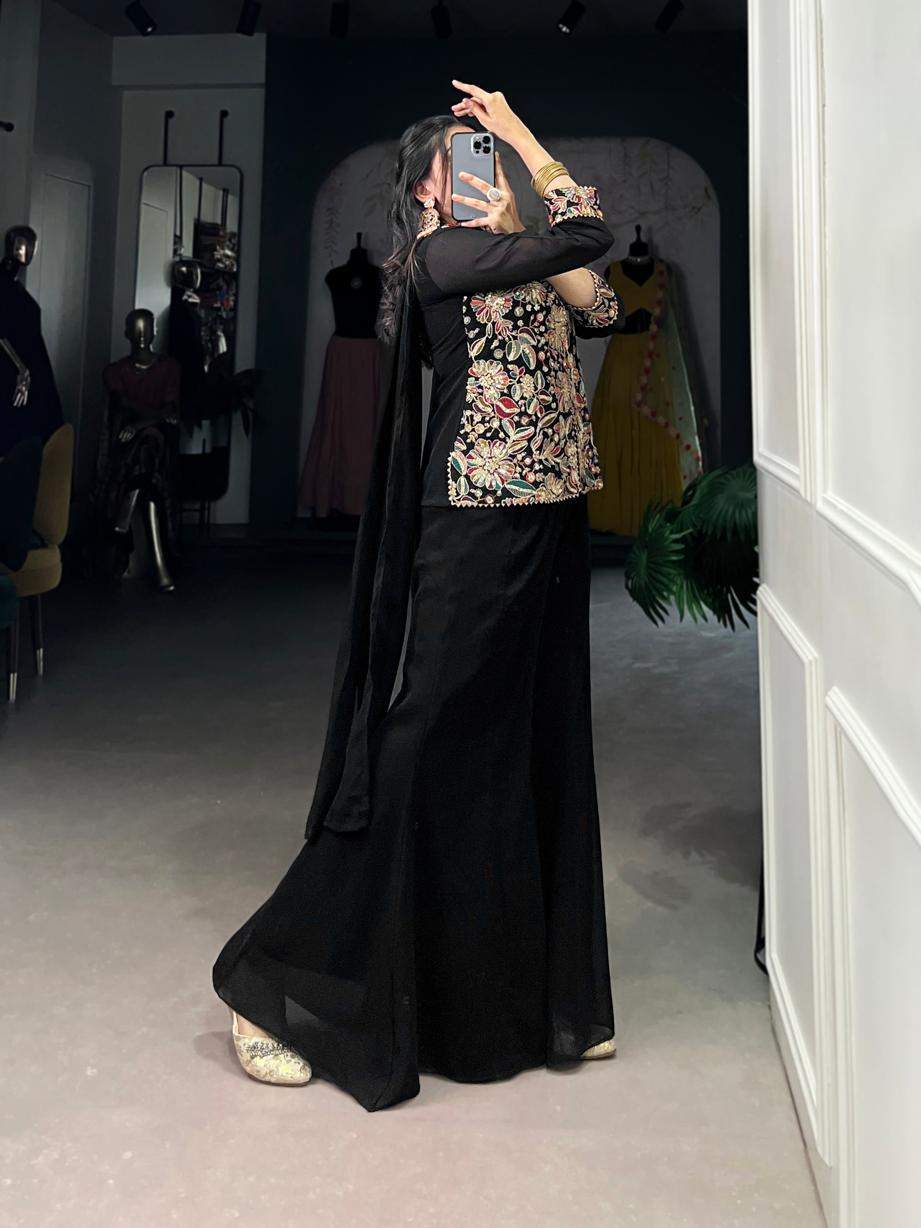 Black Pure Georgette Sequins Salwar Suit