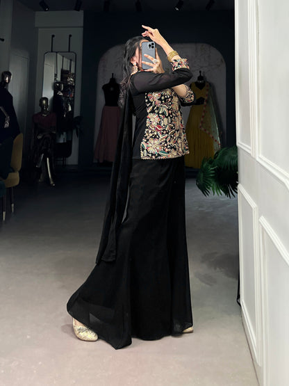Black Pure Georgette Sequins Salwar Suit