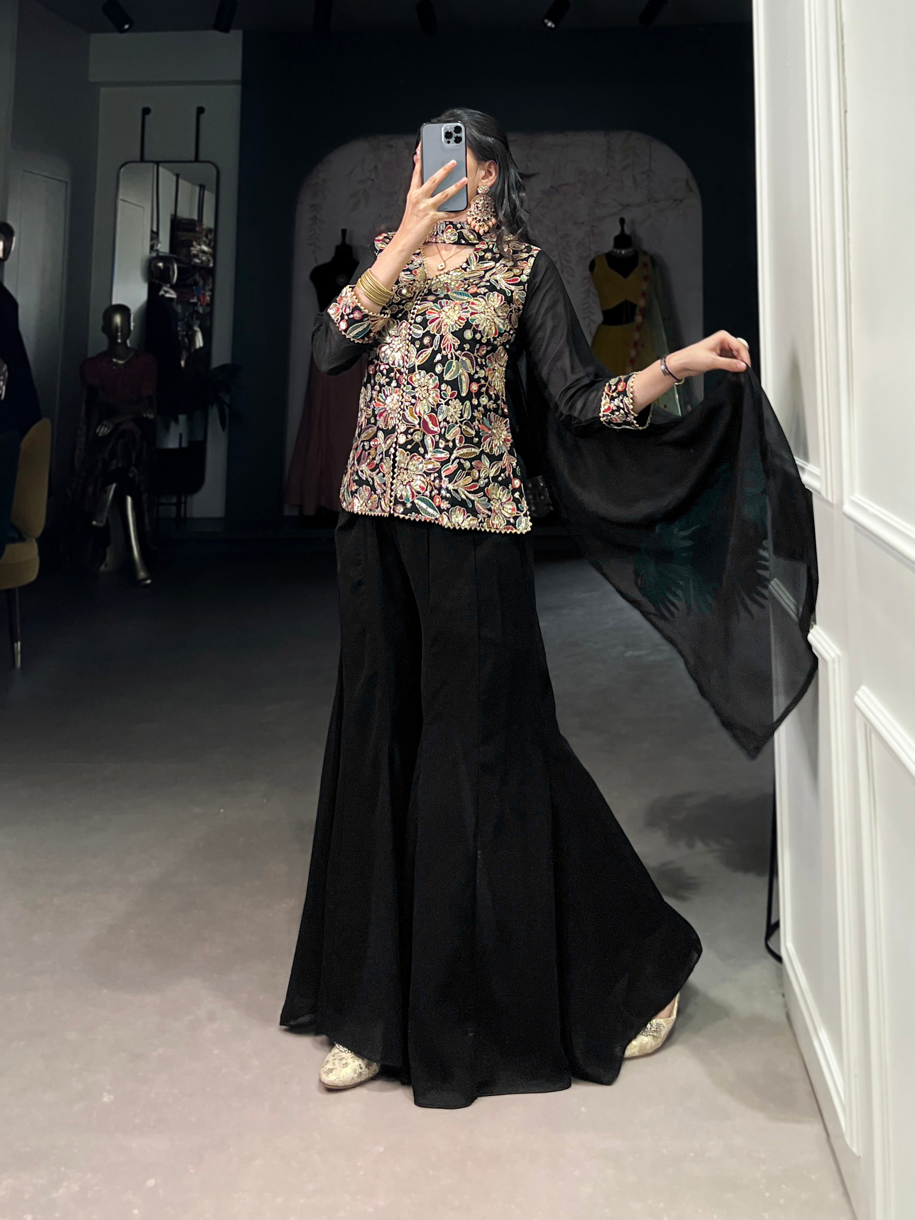 Black Pure Georgette Sequins Salwar Suit