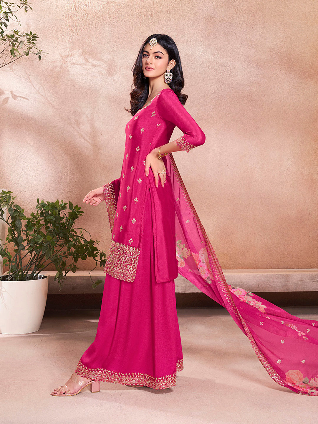 Elegant Rani Pink Ethnic Suit for Wedding and Festive Wear