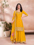 Mustard yellow sharara suit with sequin embroidery and floral dupatta