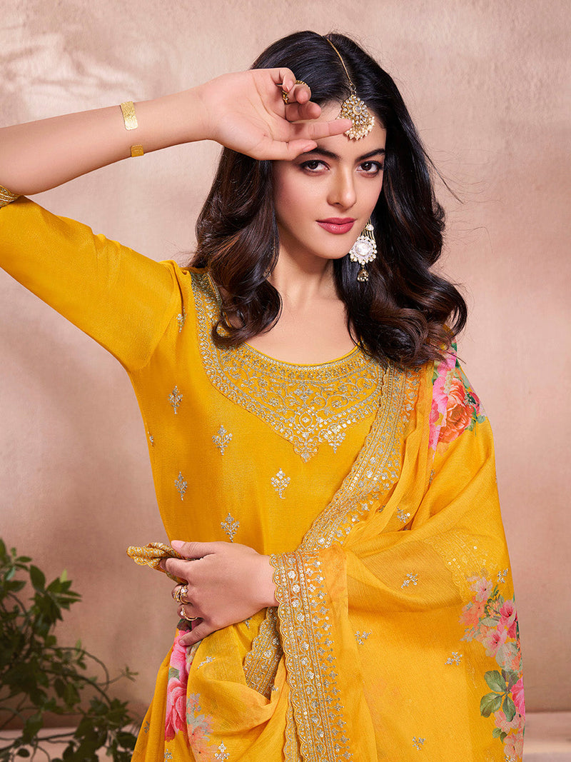 Ethnic Chinon sharara suit for festive wear