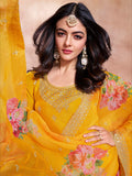 Mustard sharara suit with digital floral printed dupatta