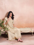 Beige wedding sharara outfit with jaal work and tassel dupatta