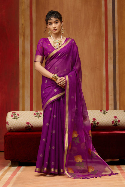 Purple Pure Soft Moonga Cotton Handloom Saree 