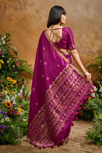 Purple Pure Soft Tussar Handloom Silk Saree 