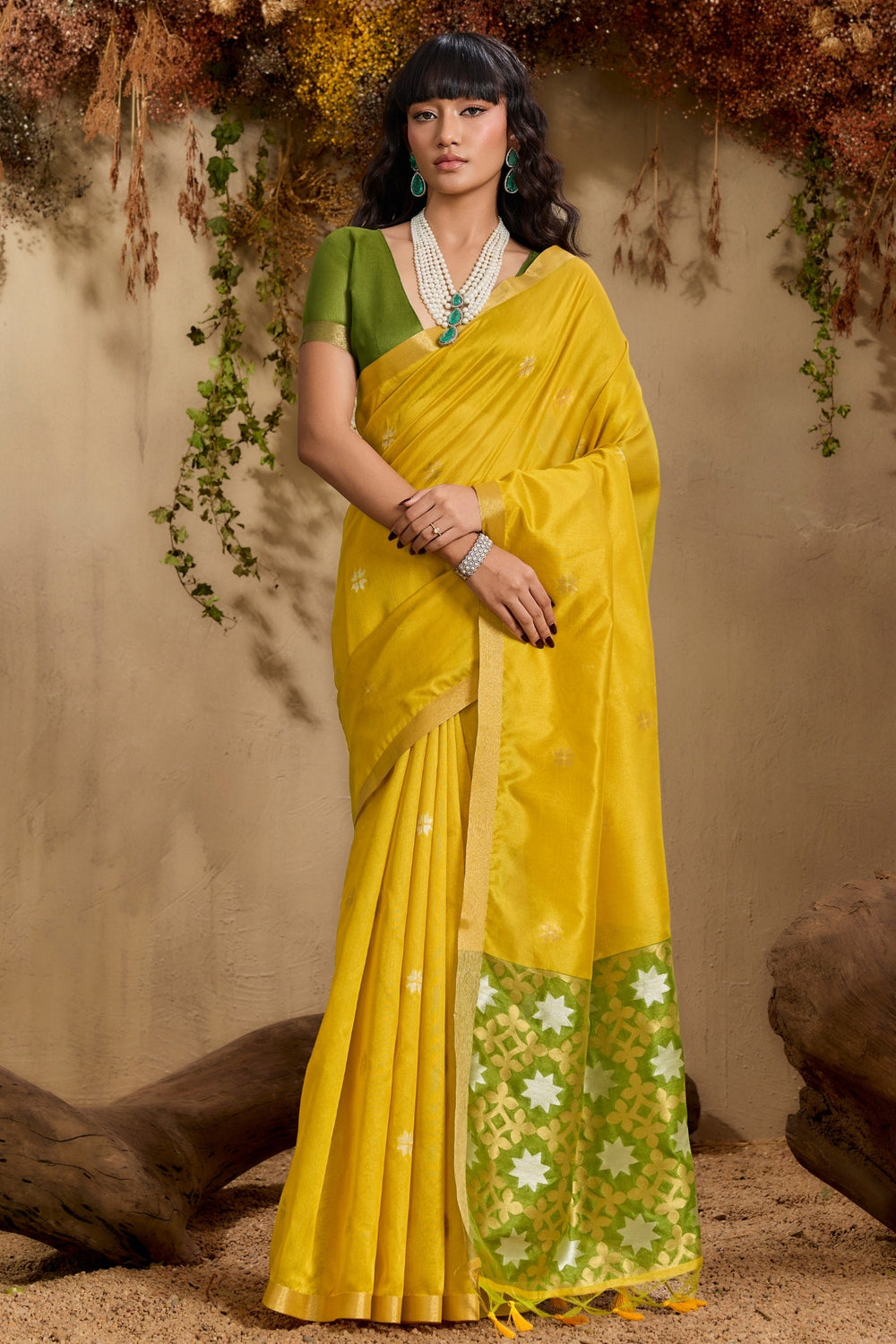 Yellow Pure Tussar Handloom Silk Saree 
