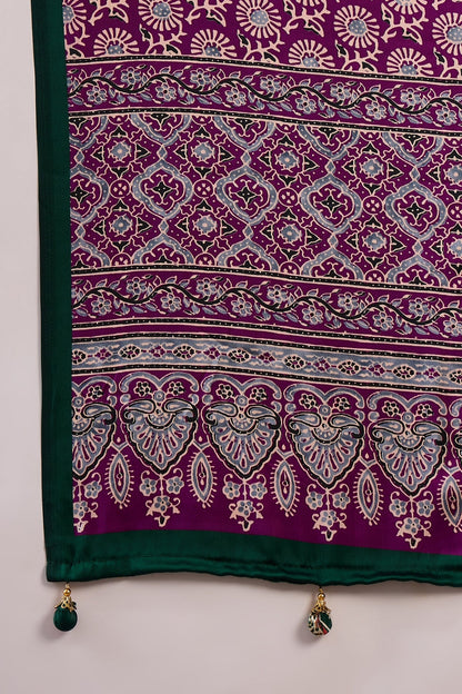 Bottle Green Pure Soft Modal Satin Ajrakh Print Satin Saree Japan Satin Saree Anant Tex Exports Pvt.Ltd..