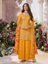 Mustard Chinon Embroidered Straight Kurta Sharara Set Sharara Suit Anant Tex Exports Pvt.Ltd..