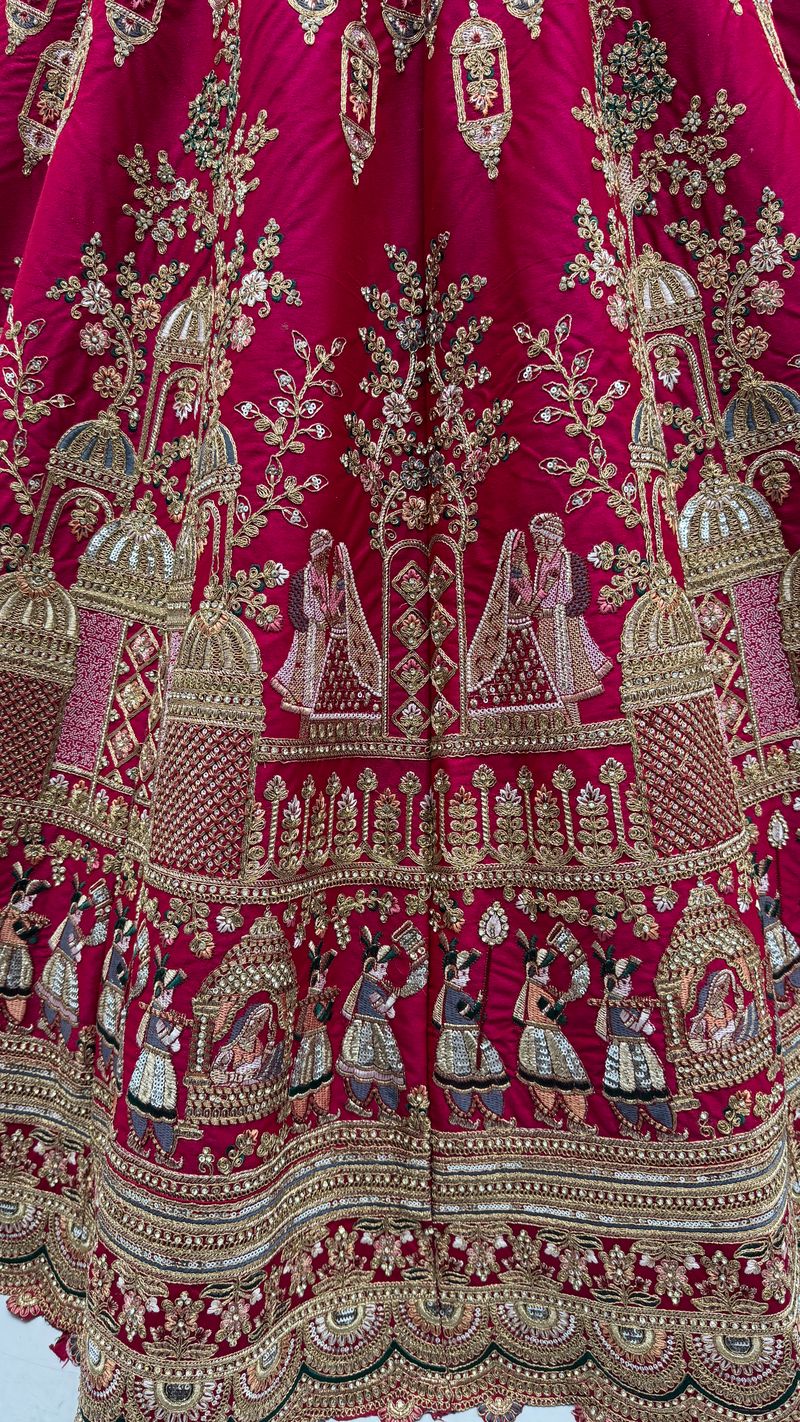 Red Pure Soft Gadwal Silk Heavy Embroidery Work Bridal Lehenga 