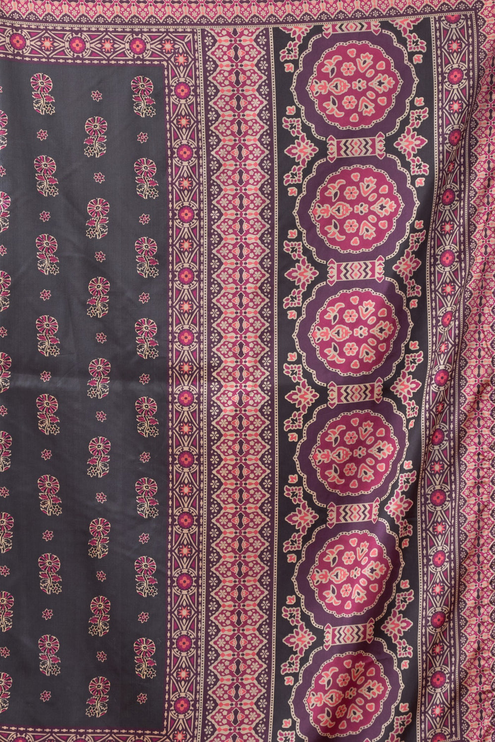 Grey Pure Cluster Silk Ajarkh Digital Printed Saree ##color## Floral Printed Saree with premium fabric and embroidery