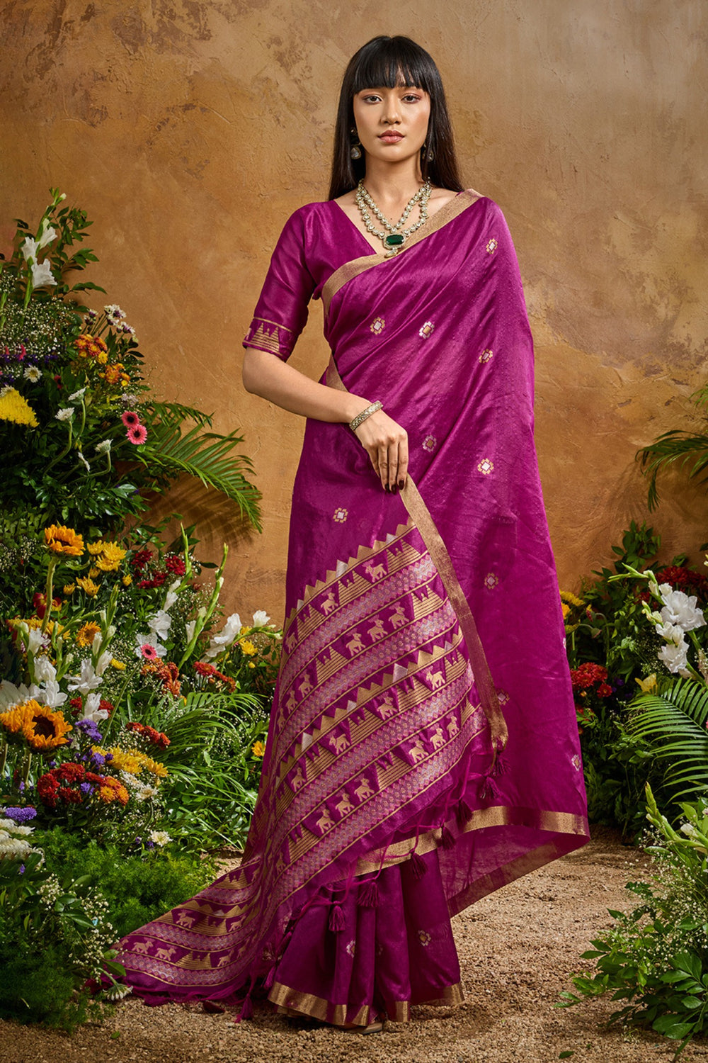 Purple Pure Soft Tussar Handloom Silk Saree 