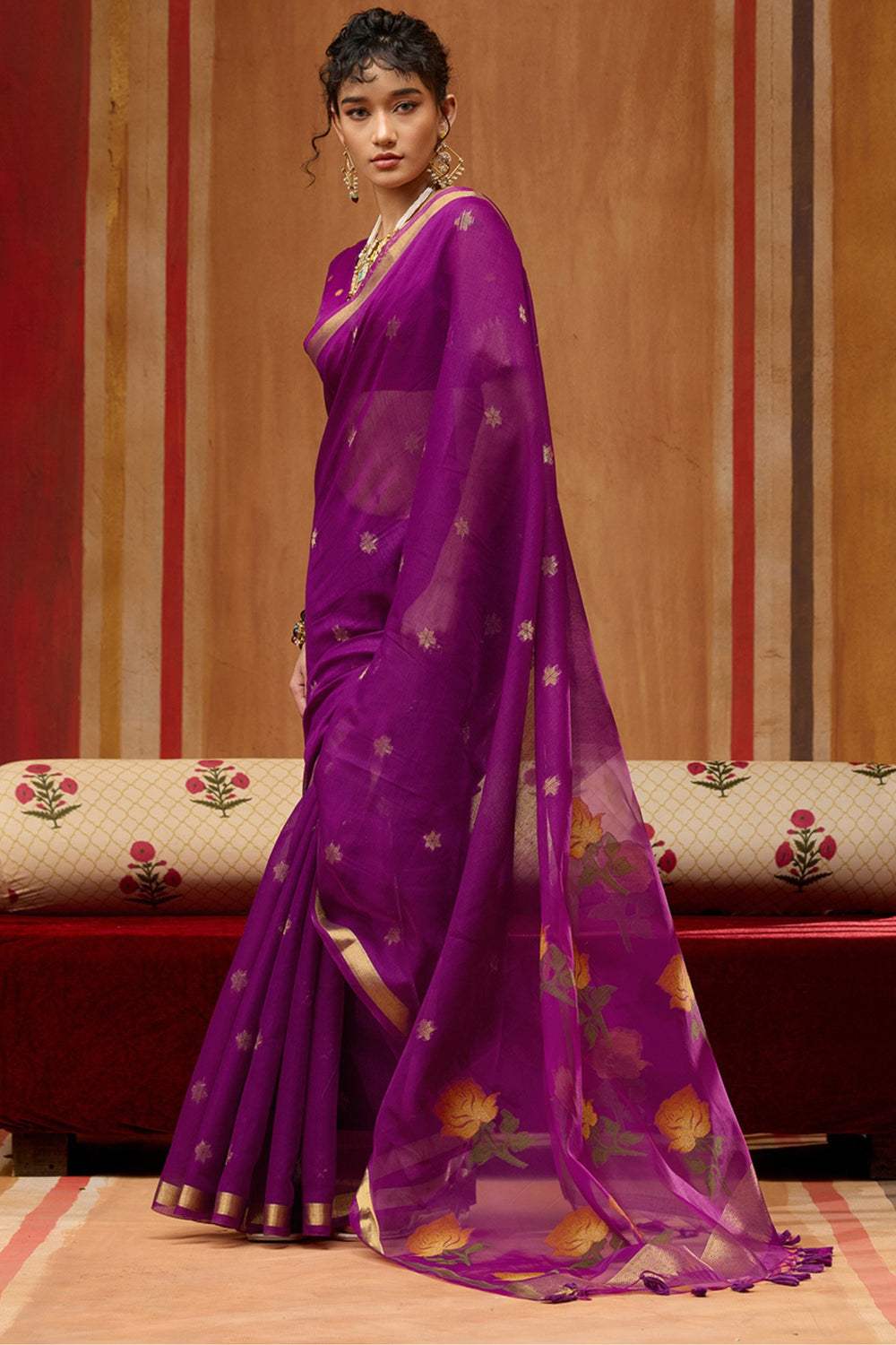 Purple Pure Soft Moonga Cotton Handloom Saree 